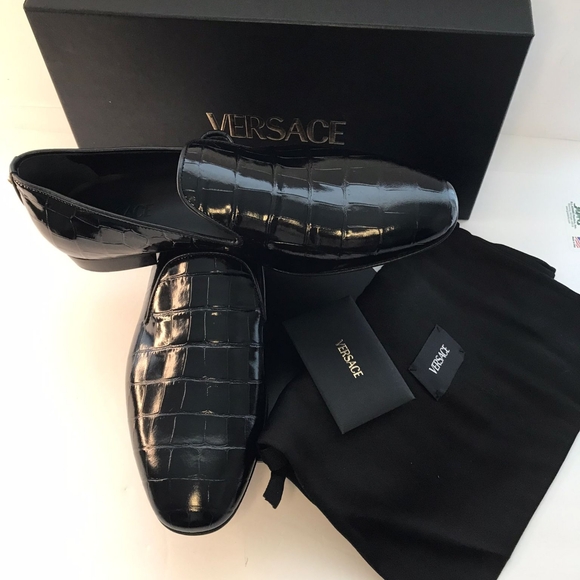Versace Original Men's Croc-Effect Leather Smoking Slippers - Picture 4 of 15